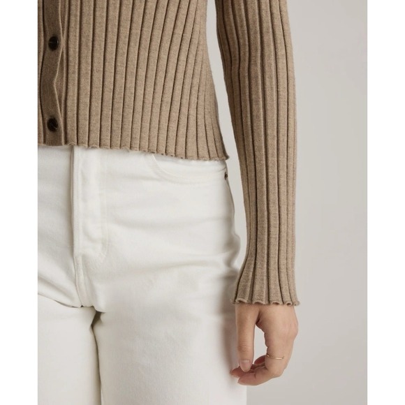 Quince Eco Knit Cropped Rib Button Front Cardigan Warm Taupe EUC Size M - Picture 2 of 10
